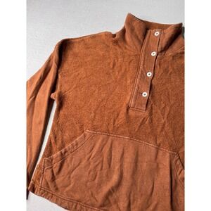 REI Co-op Hemp Blend Pullover Sweatshirt Women M/L Brown Quarter Button